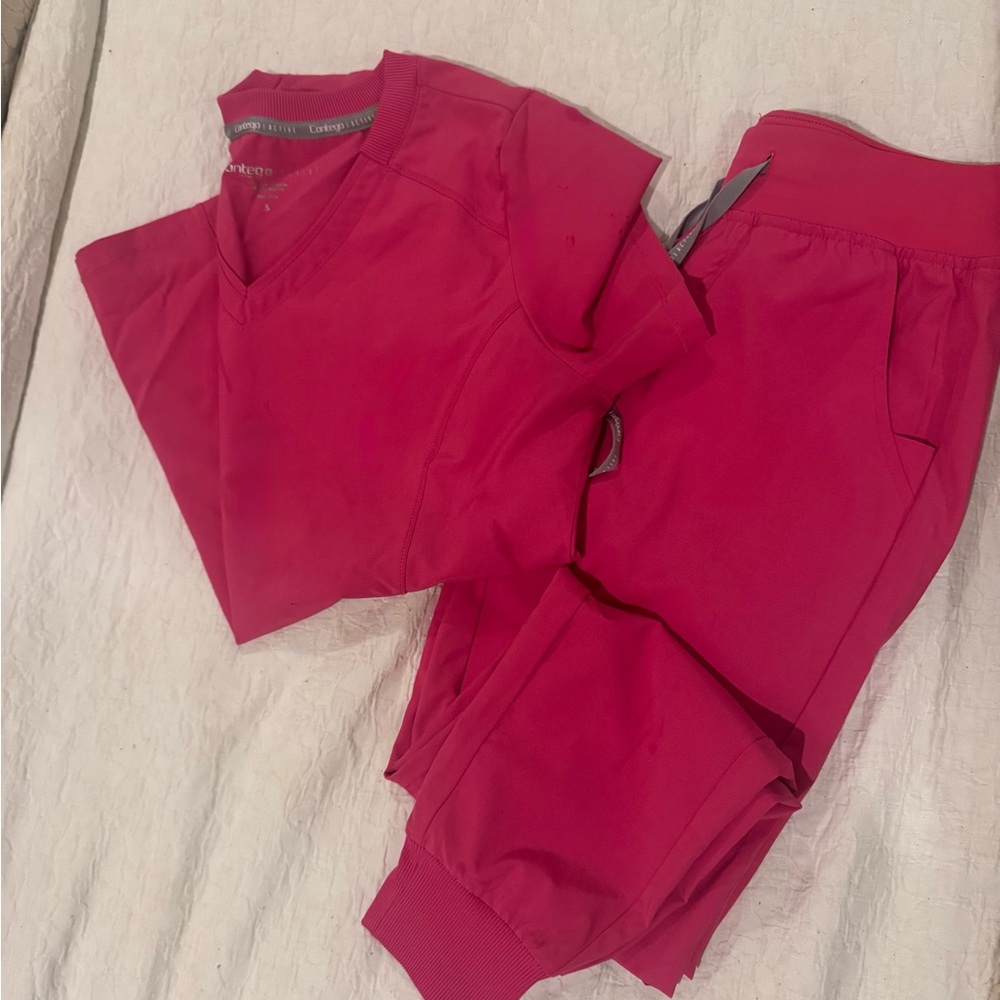 Hot Pink V-Neck Scrub Set